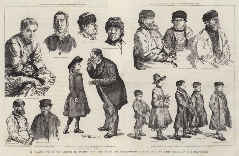 De experimenten van M. Pasteur in Parijs voor de genezing van hondsdolheid, de dokter en enkele van zijn patiënten door Charles Paul Renouard