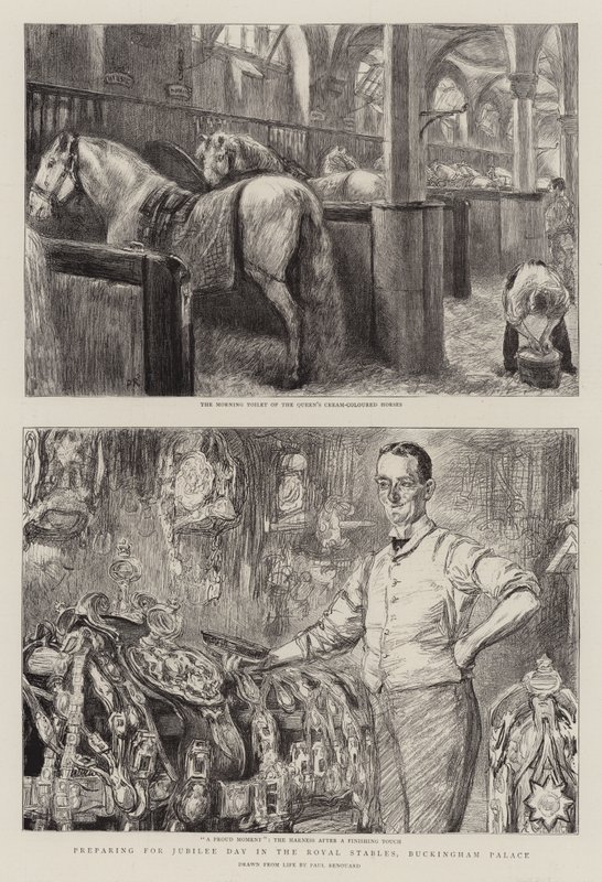 Voorbereidingen voor Jubileumdag in de Koninklijke Stallen, Buckingham Palace door Charles Paul Renouard