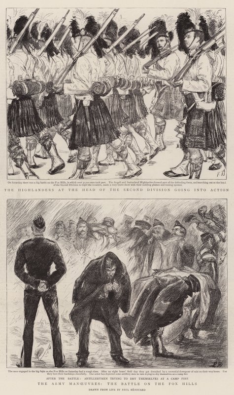 De legeroefeningen, de slag op de Fox Hills door Charles Paul Renouard