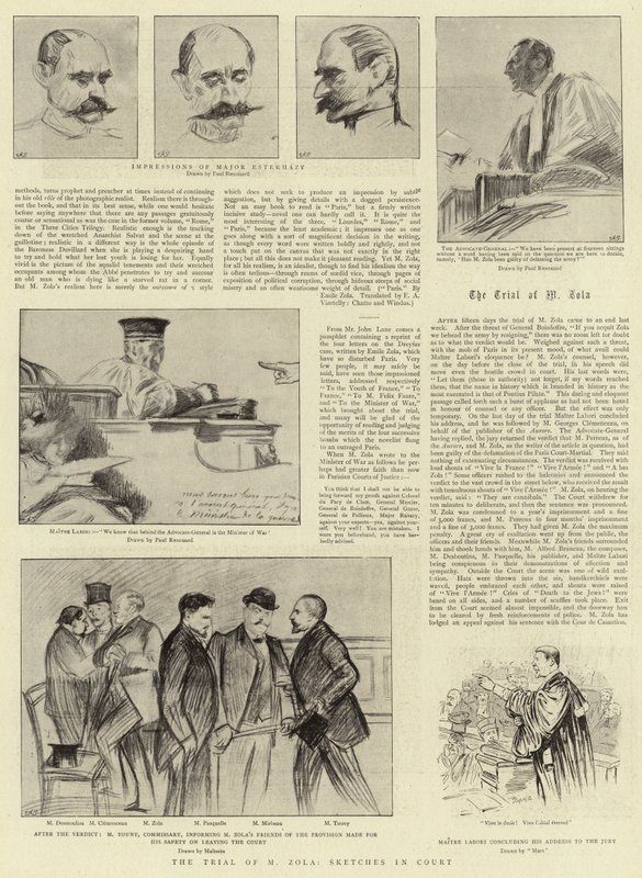 Het proces van M Zola, schetsen in de rechtbank door Charles Paul Renouard