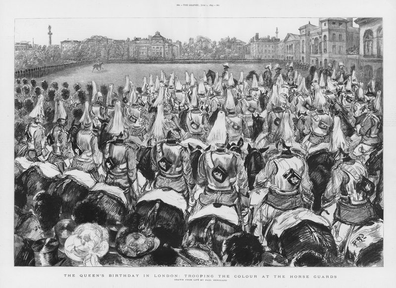 Trooping the Colour bij de Horse Guards door Charles Paul Renouard