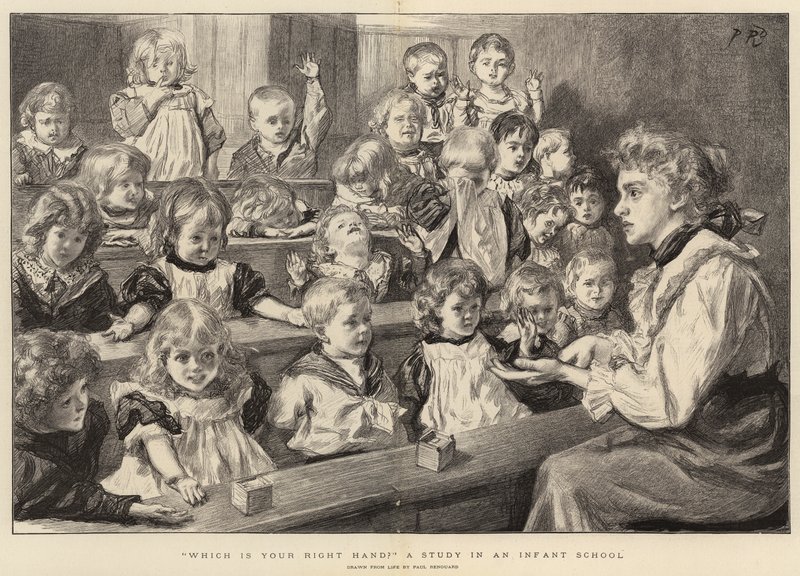 Welke is je rechterhand een studie in een kleuterschool door Charles Paul Renouard