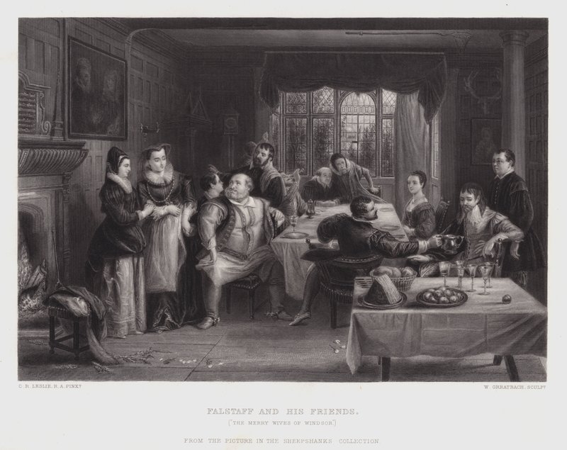 Falstaff en zijn vrienden (gravure) door Charles Robert (after) Leslie
