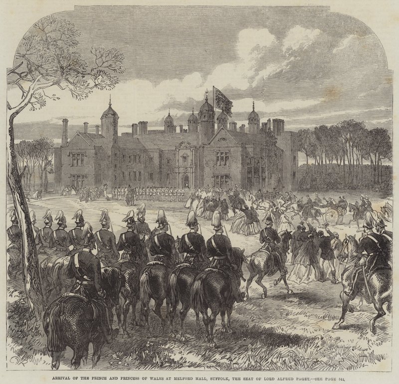 Aankomst van de Prins en Prinses van Wales bij Melford Hall, Suffolk, het Landgoed van Lord Alfred Paget door Sir John Charles Robinson