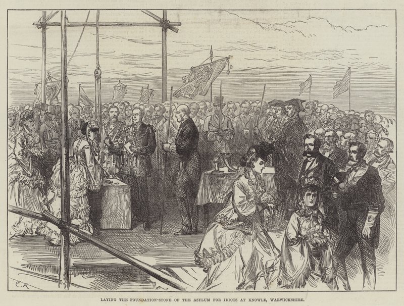 Het leggen van de eerste steen van het Asiel voor Idioten in Knowle, Warwickshire door Sir John Charles Robinson