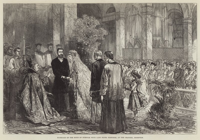 Huwelijk van de hertog van Norfolk met Lady Flora Hastings, in de Oratory, Brompton door Sir John Charles Robinson