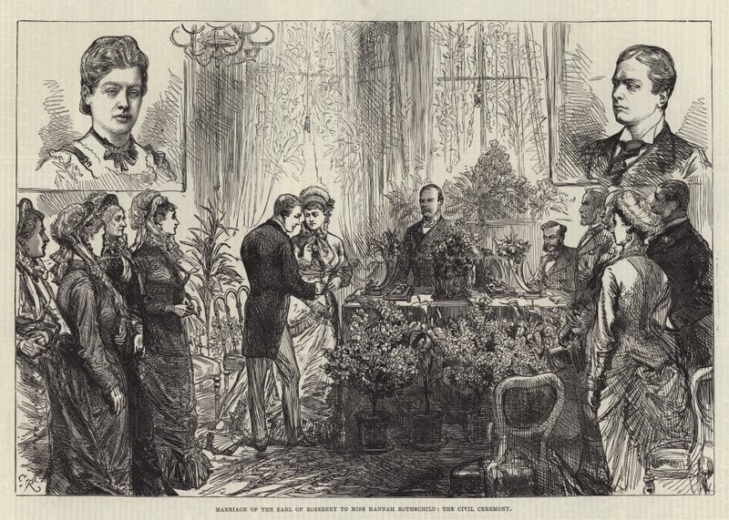 Huwelijk van de Graaf van Rosebery met Juffrouw Hannah Rothschild, de Burgerlijke Ceremonie door Sir John Charles Robinson