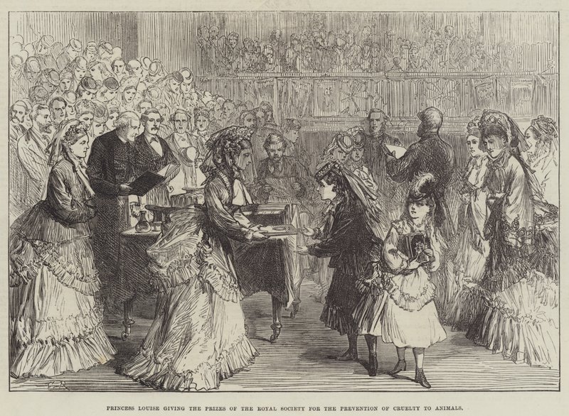 Prinses Louise geeft de prijzen van de Royal Society for the Prevention of Cruelty to Animals door Sir John Charles Robinson