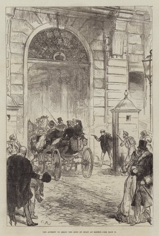 De Poging om de Koning van Spanje te vermoorden in Madrid door Sir John Charles Robinson