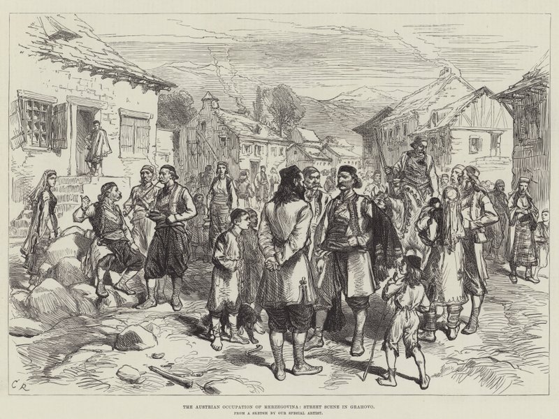 De Oostenrijkse bezetting van Herzegovina, Straatscène in Grahovo door Sir John Charles Robinson