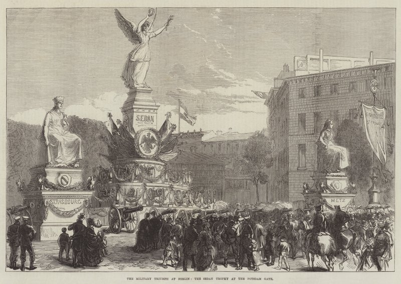 De militaire triomf in Berlijn, de Sedan-trofee bij de Potsdamse poort door Sir John Charles Robinson