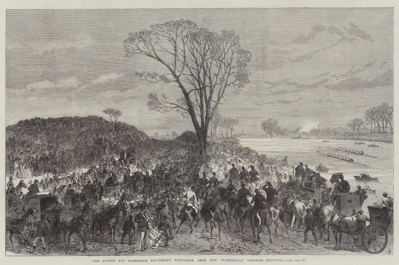 De Oxford en Cambridge Universiteit Bootrace, vanaf de Sandhills, tegenover Chiswick door Sir John Charles Robinson
