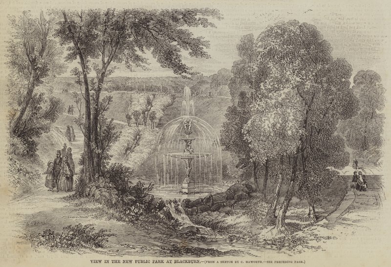 Uitzicht in het nieuwe openbare park in Blackburn door Charles Singleton Haworth