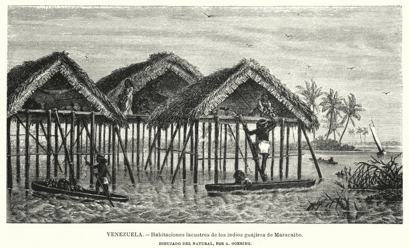 Paaldorpen van de Wayuu (Guajiro) Indianen, Maracaibo, Venezuela door Christian Anton Goering