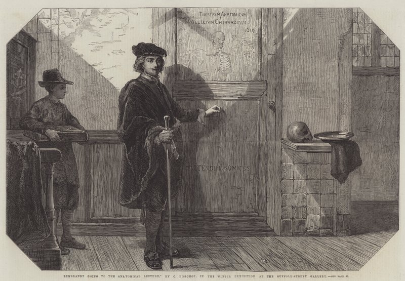 Rembrandt op weg naar de anatomische les door Christoffel Bisschop