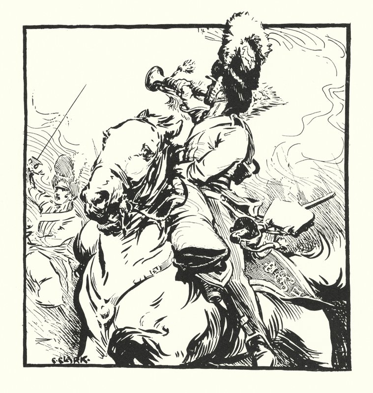 Trompetter van de Scots Greys, tekening voor een advertentie voor Major Drapkin & Co