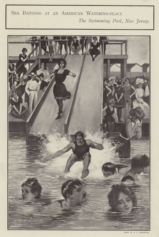 Zeezwemmen in een zwembad in New Jersey, Verenigde Staten (litho) door Clarence F. Underwood