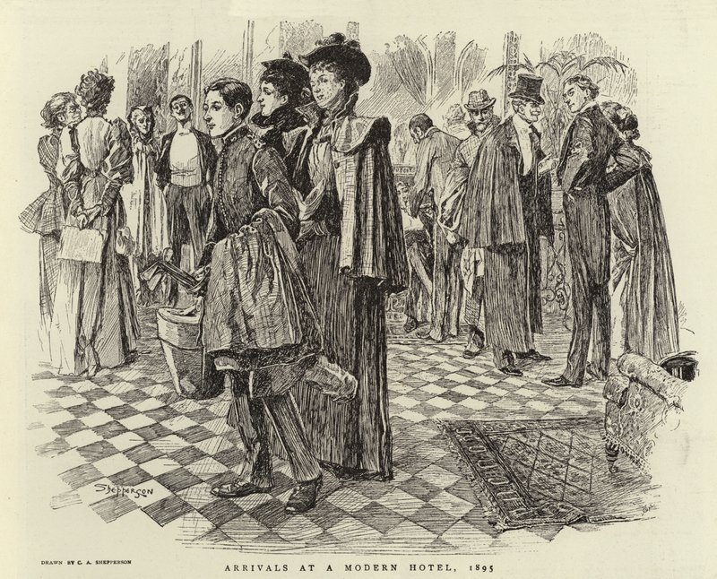 Aankomsten bij een modern hotel, 1895 door Claude Shepperson