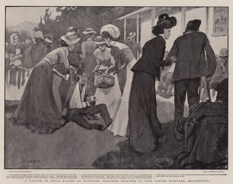 In gevaar om door vriendelijkheid gedood te worden, gewonde soldaten in Fort Napier Hospital, Maritzburg door Claude Shepperson