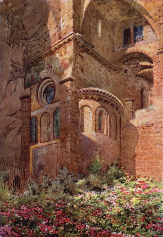 Sacro Speco met Roseto, apsis van de onderste kapel, Subiaco door Commendator Formilli