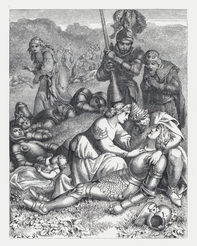 Illustratie voor Tennysons gedicht, De Prinses door Daniel (after) Maclise