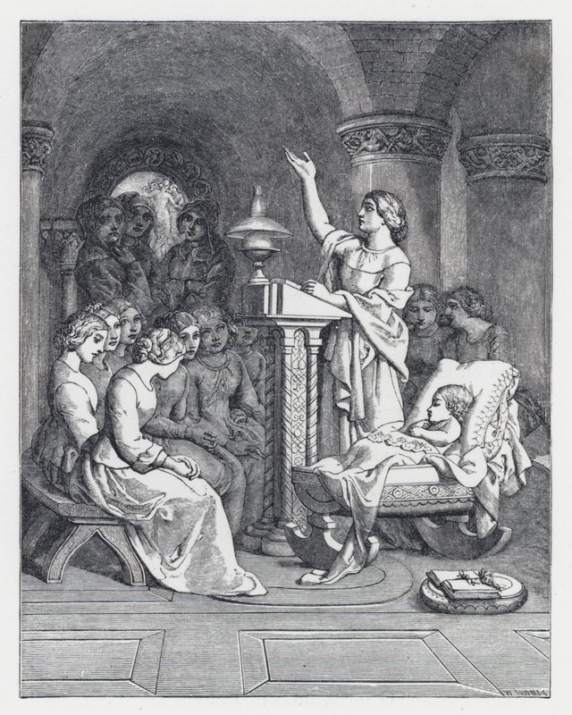 Illustratie voor Tennysons gedicht, De Prinses door Daniel (after) Maclise