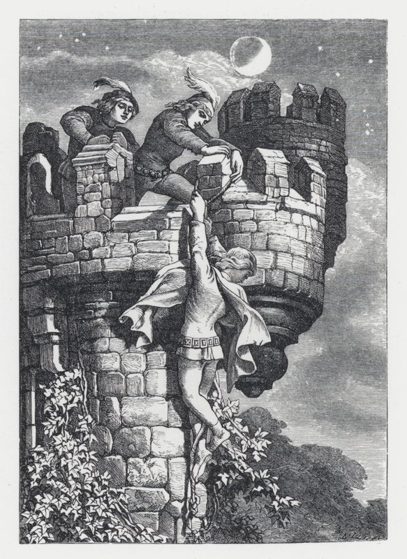 Illustratie voor Tennysons gedicht, De Prinses door Daniel (after) Maclise