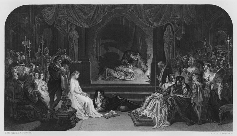 De toneelscène, Hamlet, van het schilderij in de Vernon Gallery door Daniel (after) Maclise