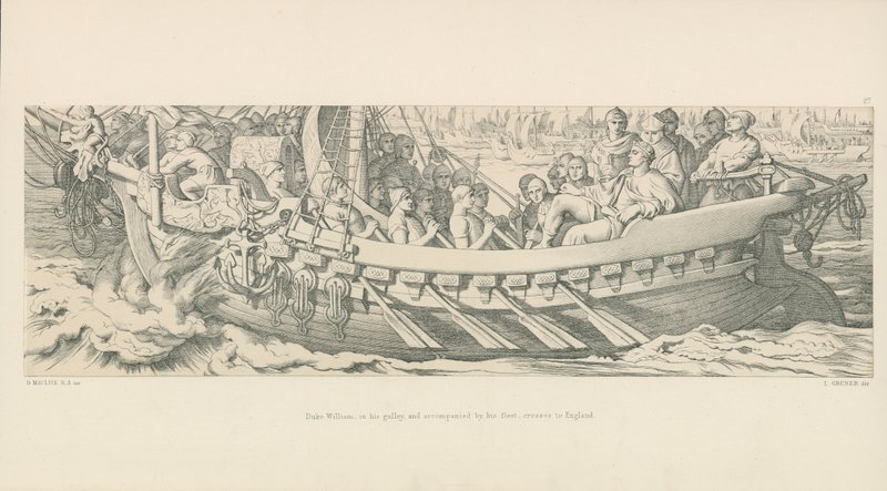 Hertog Willem, in zijn galei, en vergezeld door zijn vloot, steekt over naar Engeland door Daniel Maclise