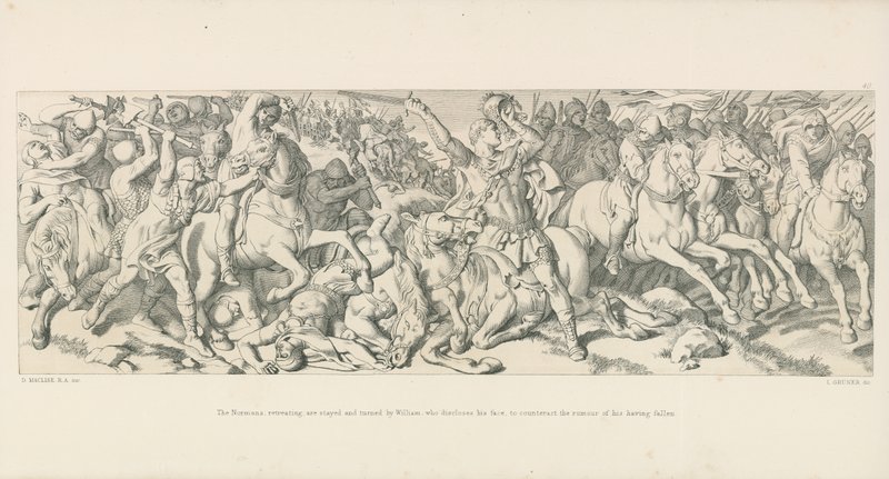 De Normandiërs, terugtrekkend, worden gestopt en omgekeerd door Willem, die zijn gezicht onthult om het gerucht van zijn val te weerleggen door Daniel Maclise
