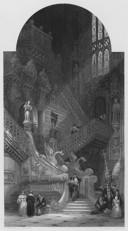 Interieur van de kathedraal van Burgos, uit het schilderij in de Vernon Gallery (gravure) door David (after) Roberts