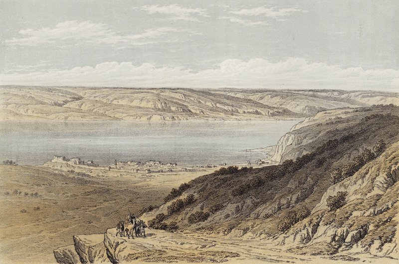 De Zee van Tiberias kijkend naar Bashan door David (after) Roberts