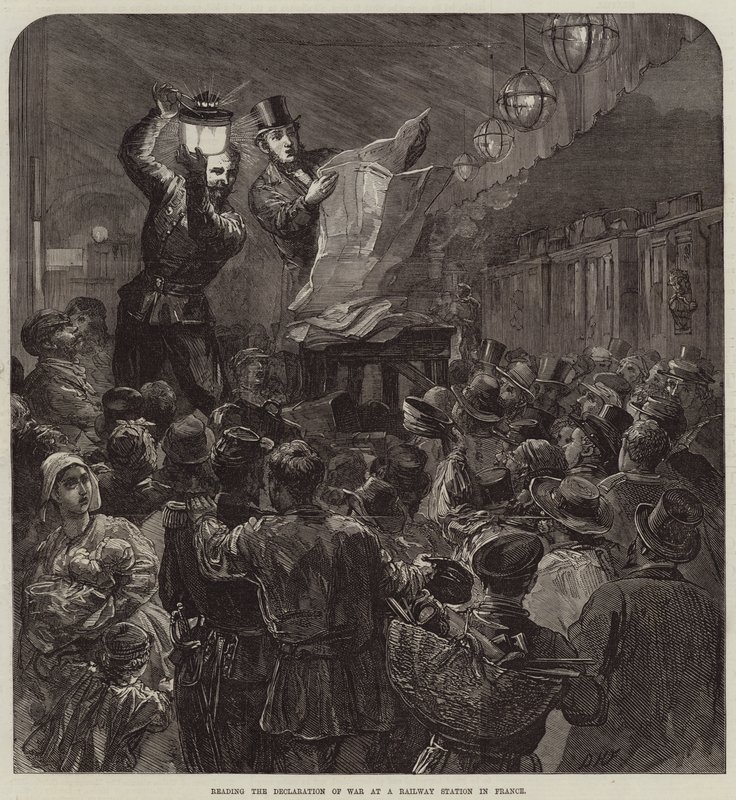 Het Voorlezen van de Oorlogsverklaring op een Treinstation in Frankrijk door David Henry Friston