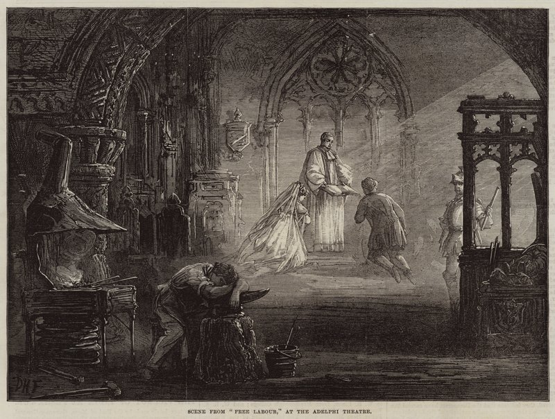Scène uit Vrije Arbeid, in het Adelphi Theater door David Henry Friston