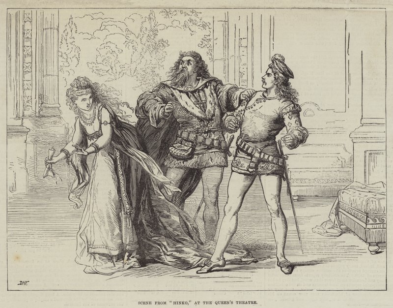 Scène uit Hinko, in het Queens Theatre door David Henry Friston