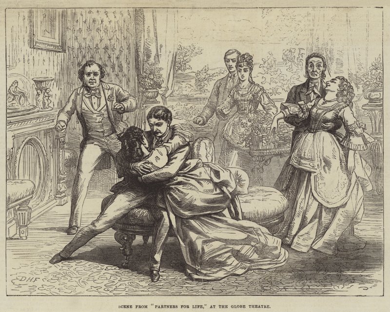 Scène uit Partners for Life, in het Globe Theatre door David Henry Friston