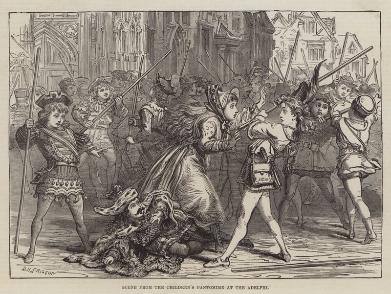 Scène uit de kinderpantomime in het Adelphi door David Henry Friston