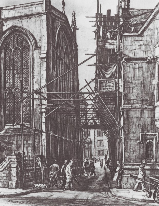 Oxford: Catte Street (litho) door David Muirhead (after) Bone