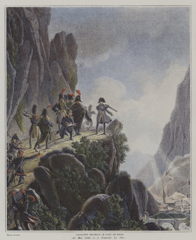 Napoleon onderzoekt Fort Bard, Italië, 23 mei 1800 door Dominique Vivant (after) Denon