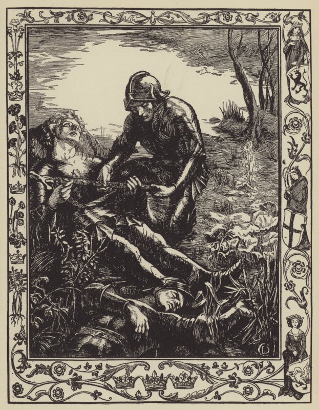 Arthur geeft Excalibur aan Sir Bedivere door Dora Curtis