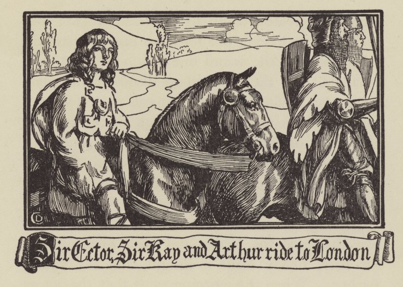 Sir Ector, Sir Kay en Arthur rijden naar Londen door Dora Curtis