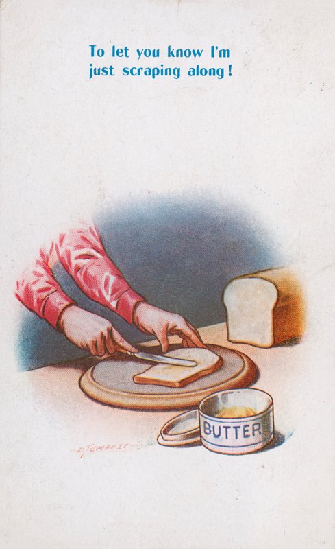 Boter, afschrapen (kleurenlitho) door Douglas Tempest