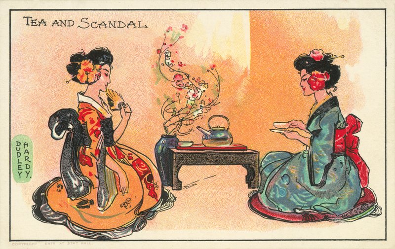 Thee en schandaal: twee Japanse vrouwen drinken thee door Dudley Hardy