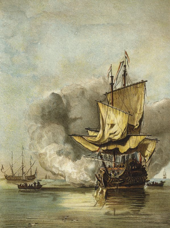 Nederlands oorlogsschip uit het midden van de 17e eeuw door Dutch School