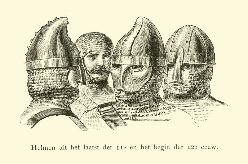 Helmen uit de late 11e en vroege 12e eeuw door Dutch School