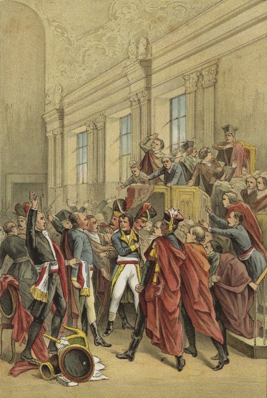 Napoleon verdrijft de Raad van Vijfhonderd uit haar kamers, Staatsgreep van 18 Brumaire, 1799 door Dutch School