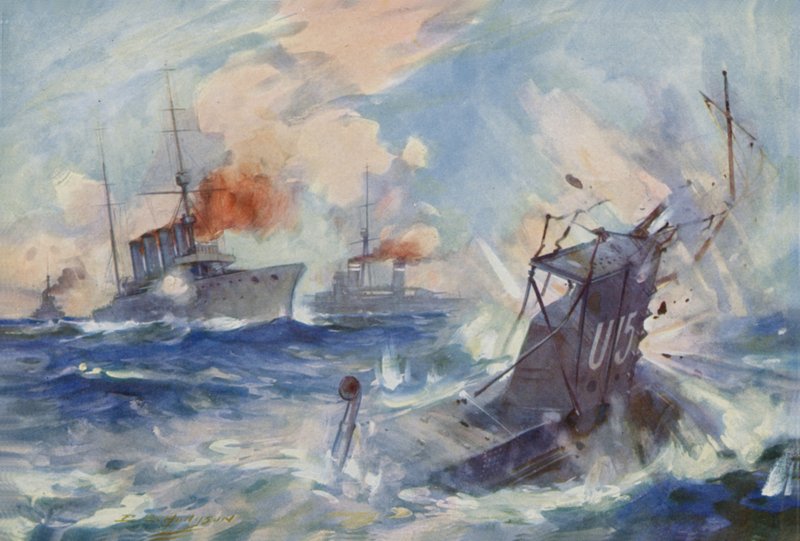 Het zinken van de Duitse onderzeeër U-15 door HMS Birmingham door E. S. Hodgson
