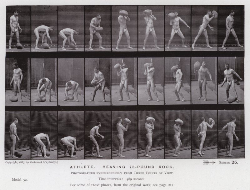 Het Menselijk Lichaam in Beweging: Atleet, een rots van 75 pond werpend door Eadweard Muybridge