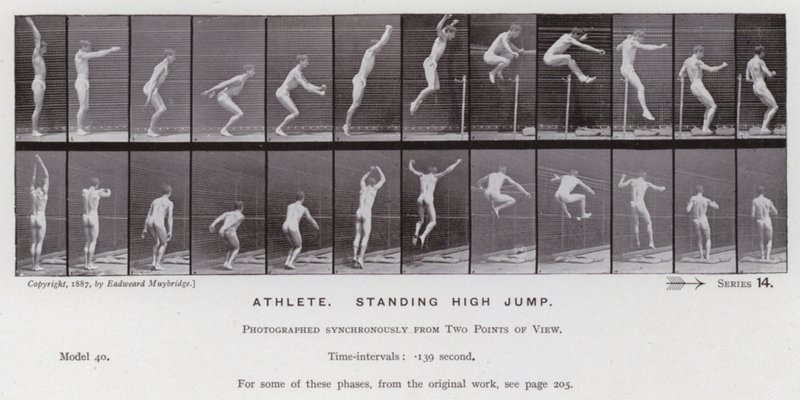 Het Menselijk Lichaam in Beweging: Atleet, staande hoogspringen door Eadweard Muybridge
