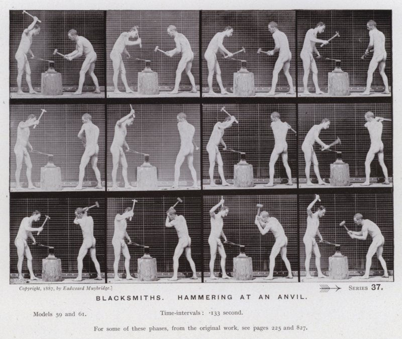 De menselijke figuur in beweging: Smid, hameren op een aambeeld door Eadweard Muybridge
